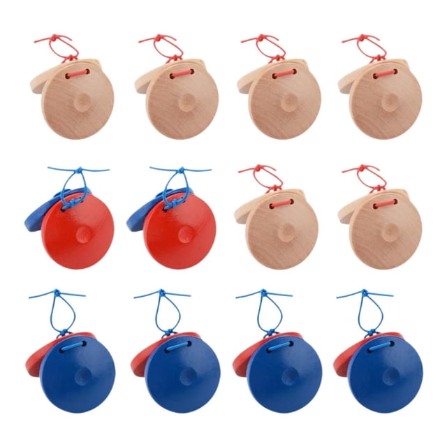 12 piezas de claqueta de madera, instrumento de percusión creativo, castañuelas de de mano, castañuelas musicales para fiestas de niños pequeños