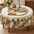 thumbnail image 3 of 59.8 Inch Round Fall Thanksgiving Halloween Polyester Tablecloth Maple Leaf Ghost Pumpkin Print Waterproof Wrinkle Resistant Circular Table Cover for Dining Table Farmhouse Holiday Party Decor, 3 of 7