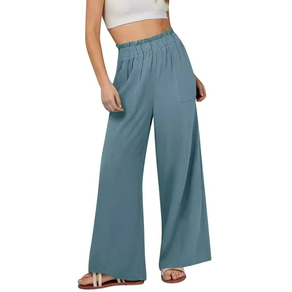 yunLCZ Pants for Women High Waisted Womens Linen Pants 2025 Summer Casual Loose Wide Leg Palazzo Pants Spring High Waist Flowy Beach Trousers Outfits