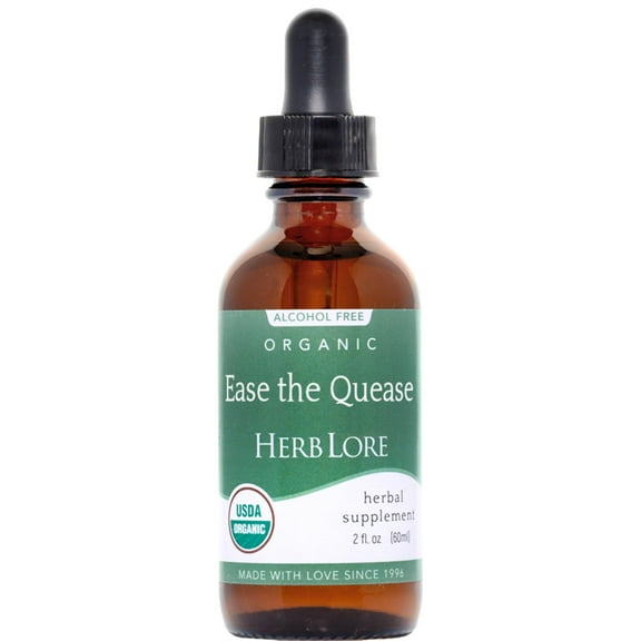 Herb Lore Organic Ease the Quease Tincture - Liquid Ginger & Peppermint Drops for Digestive Support - 2 fl oz