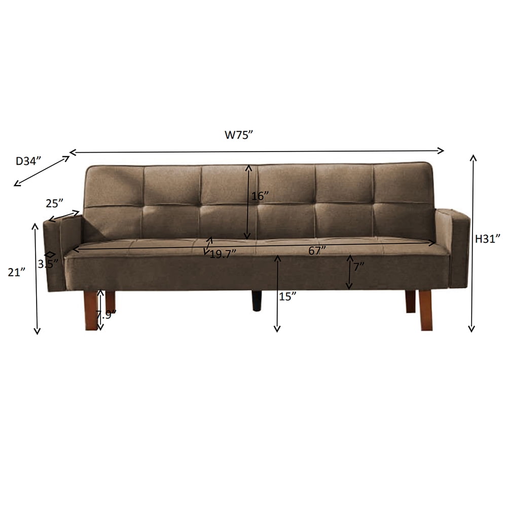 Kepooman 68" Modern Sofa Bed, 4 Seater Sectional Sofa with Wood Leg, Bronze Kepooman 68" Modern Sofa Bed, 4 Seater Sectional Sofa with Wood Leg, Bronze