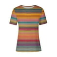 thumbnail image 4 of YueHuiYing Women's Vibrant Multi-Color Striped Short Sleeve Top - Soft Crew Neck Tee for Casual Everyday Style, 4 of 4