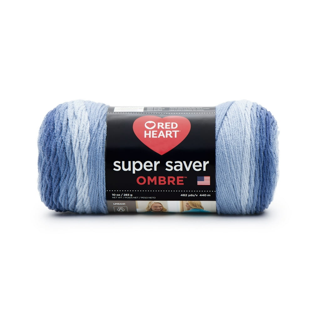 Red Heart Super Saver Ombre Yarn, True Blue, 10oz(283g),Medium,Acrylic