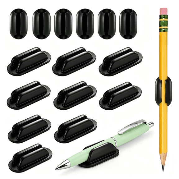 CCOCC 12 Pack Adhesive Pencil Holders for Desksilicone Pen Holder,Black|Small and Large Flexible Pens Holder for Wall,Clipboard,Marker,Office Desk Organizer ,Teacher Classroom Must Haves Supplies