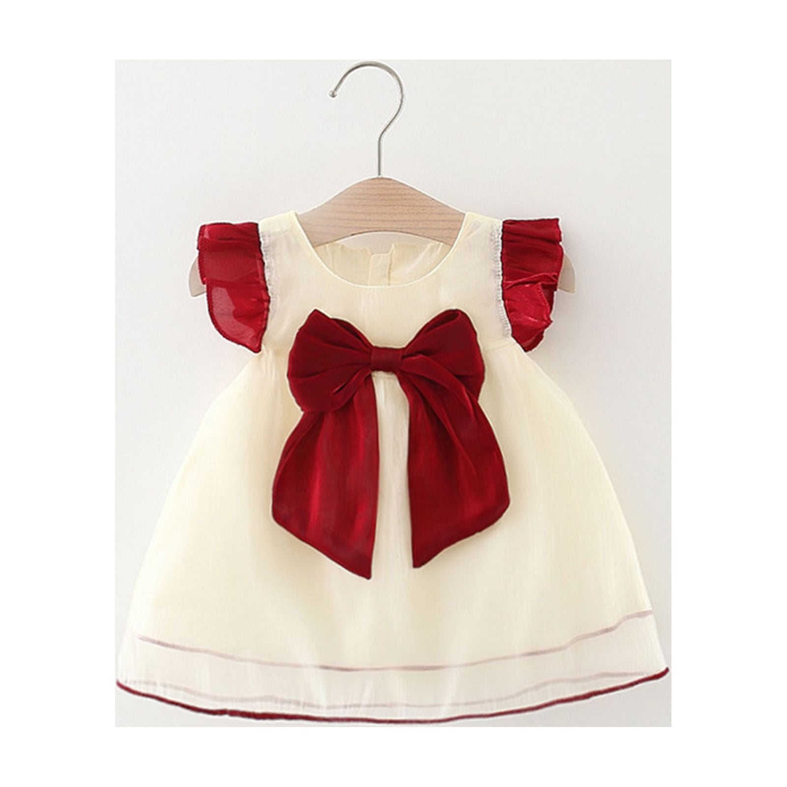 Toddler Kids Baby Girls Fashion Cute Sleeveless Sweet Mesh Bow Ruffle Dress
