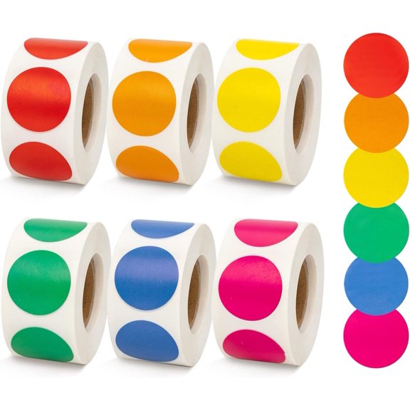 Greenadscape Organizing Colored Stickers Assorted Color for Paper Crafts 6 Rolls 2.5X1in
