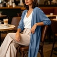 thumbnail image 5 of Solid Color Open Front Maxi Long Cardigan Sweater for Women Lightweight Long Sleeve Cardigan Oversized Long Coat Trendy, 5 of 7
