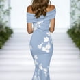 thumbnail image 4 of Xaqiouau Womens Off Shoulder Floral Print Midi Dress Twisted Pleated Fitted Hem Cocktail Party Dress, 4 of 9