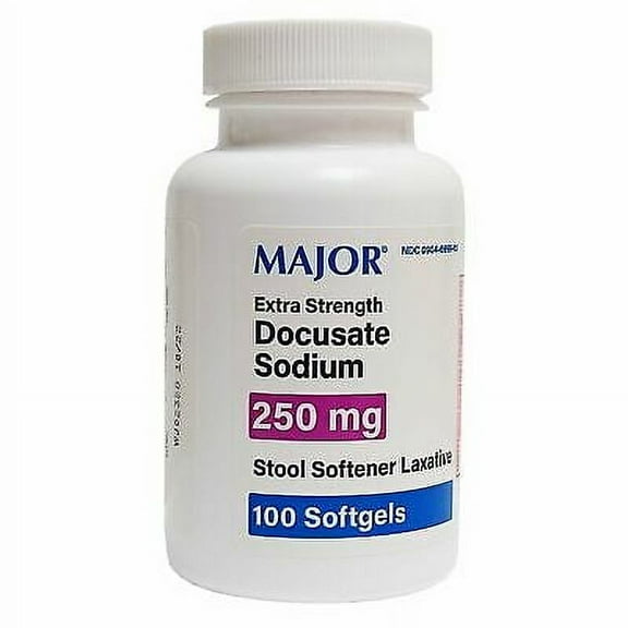 Major Extra Strength Docusate Sodium 250 mg Stool Softener Laxative Softgels, 100 Ea, 2 Pack