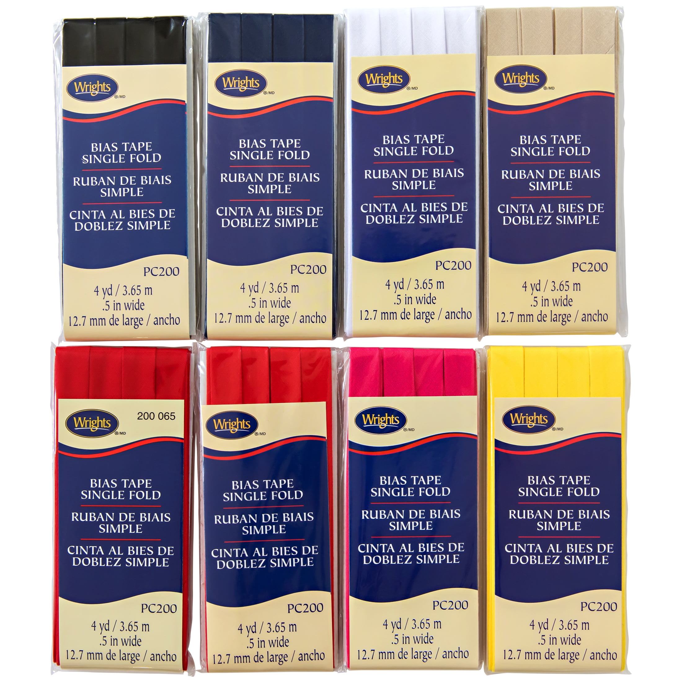 (2 pack) Wrights Bias Tape, Black, 1/2" Single Fold Bias Tape Binding For Sewing And Crafts, 4 Yards, 1 Each