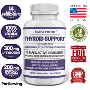 Simply Potent Thyroid Support & Adrenal Support Supplement for Energy, Metabolism, Weight Loss, Cortisol Balance, Stress & Fatigue Relief, 60 Capsules