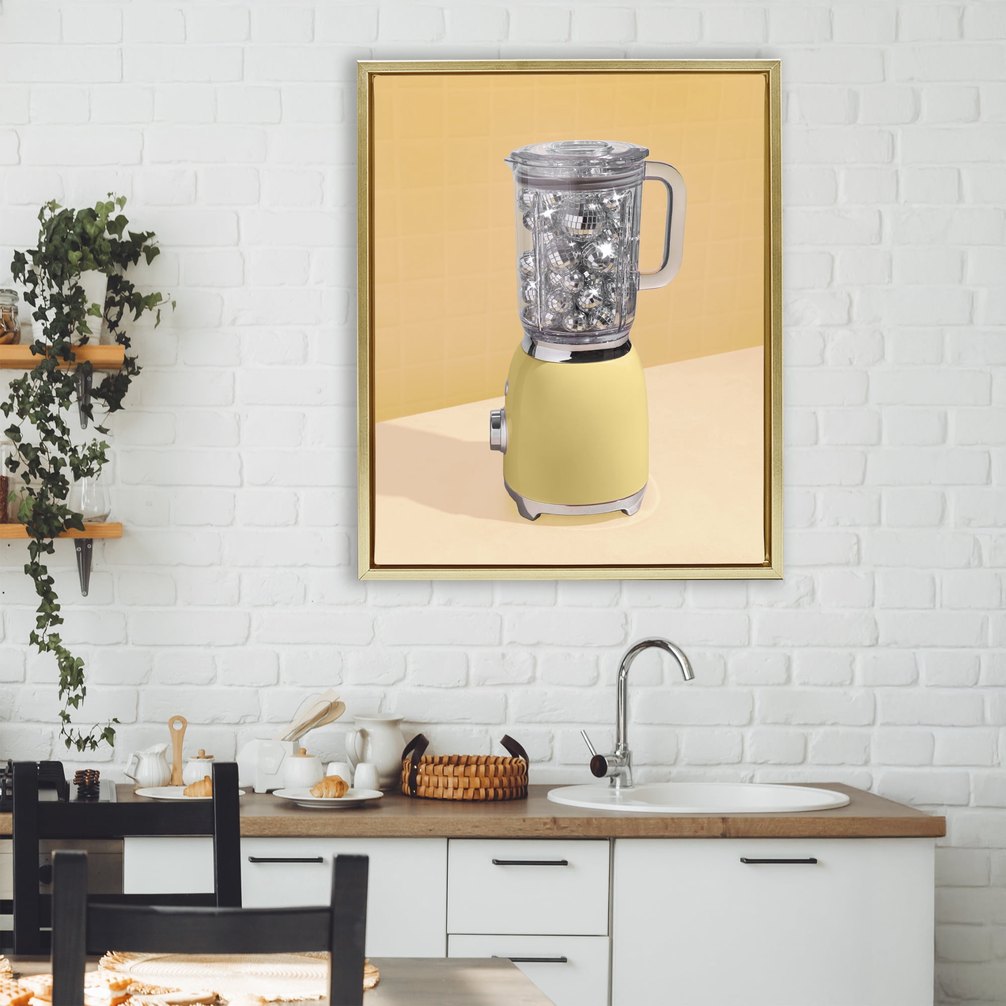 Stupell Industries Disco Drink Blender over Yellow Gold Framed Floater Canvas Wall Art, design by LISH Creative
