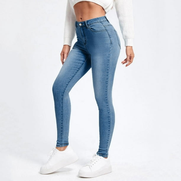 WILLBEST Jeans Mujer Pantalones Vaqueros Clásicos Ajustados de Cintura Alta para Mujer, Pantalones Casuales de Mezclilla Azul, Pantalones Cómodos, Ajustados y a La Moda. Mediana