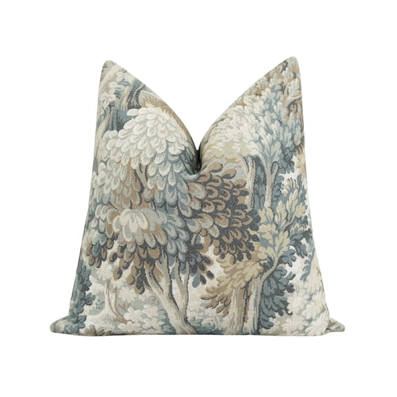 Muted Blue and Cream Botanical Floral Woven Pillow, 17 x 18 in, Double-Sided Home Decor