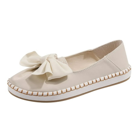 

GNEIKDEING Summer And Autumn Women Casual Shoes Shallow Mouth Round Toe Bow Lightweight Comfortable Solid Color Flat Bottom Gift on Clearance