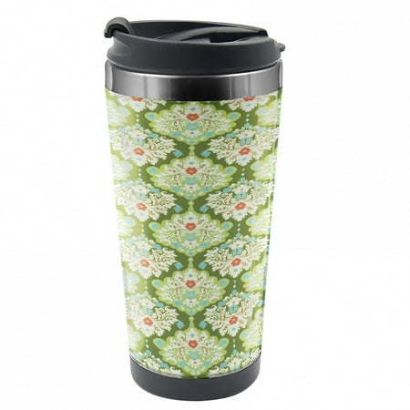 

Shabby Flora Travel Mug Baroque Floral Steel Thermal Cup 16 oz by Ambesonne