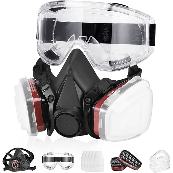 Respirator Reusable Half Face Cover Gas Mask with Safety Glasses, Filters for Painting, chemical, Organic Vapor, Welding, Polishing, Woodworking and Other Work Protection