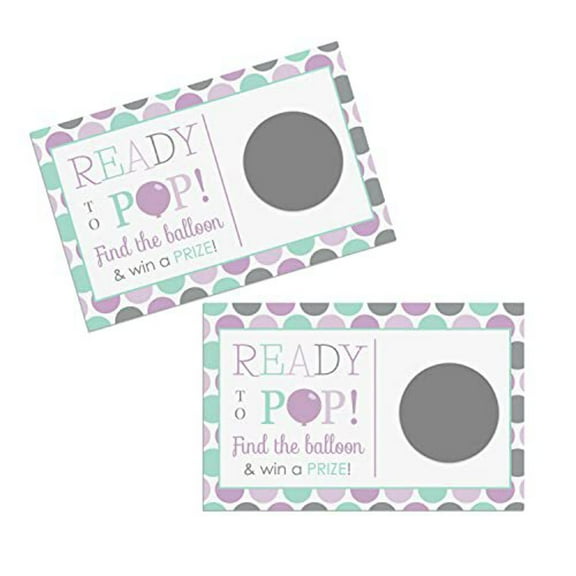 Purple Ready to Pop Scratch Off Game Cards - 28 Pack for Baby Shower, Gender Reveal, Balloon Themed Party Favors & Raffle Prizes