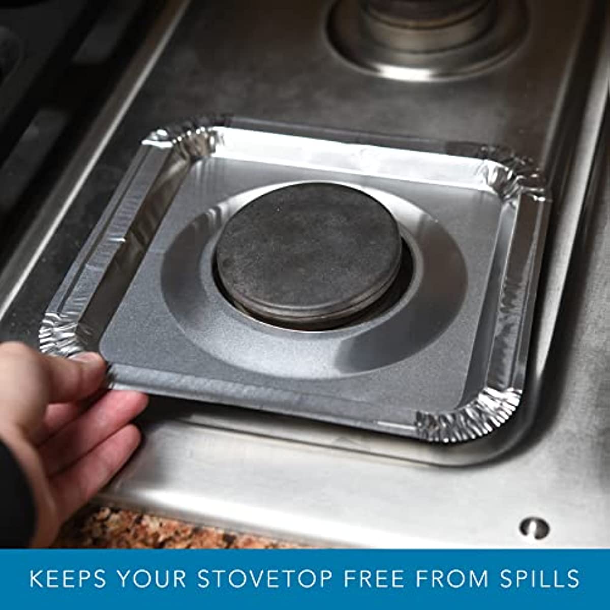 Square Gas Stove Protective Cover | 8.5 Inch Disposable Aluminum Foil Stove Drip Pot | 100 Packs