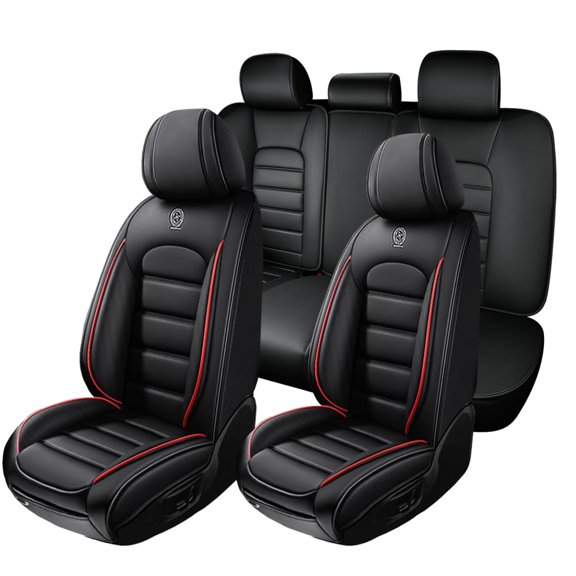 Full Set Car Seat Covers Fit for Infiniti 97% Car Models Faux Leather Full Coverage Car Seat Cushions Anti-Slip Car Interior Accessories(Black+Red,Standard)Universal Fit