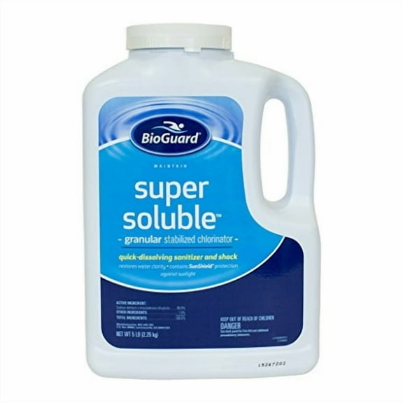 BioGuard Super Soluble Chlorine, 5 lb, Granular Stabilized Chlorinator, Quick-Dissolving, Restores Water Clarity & Contains Sunshield Protection