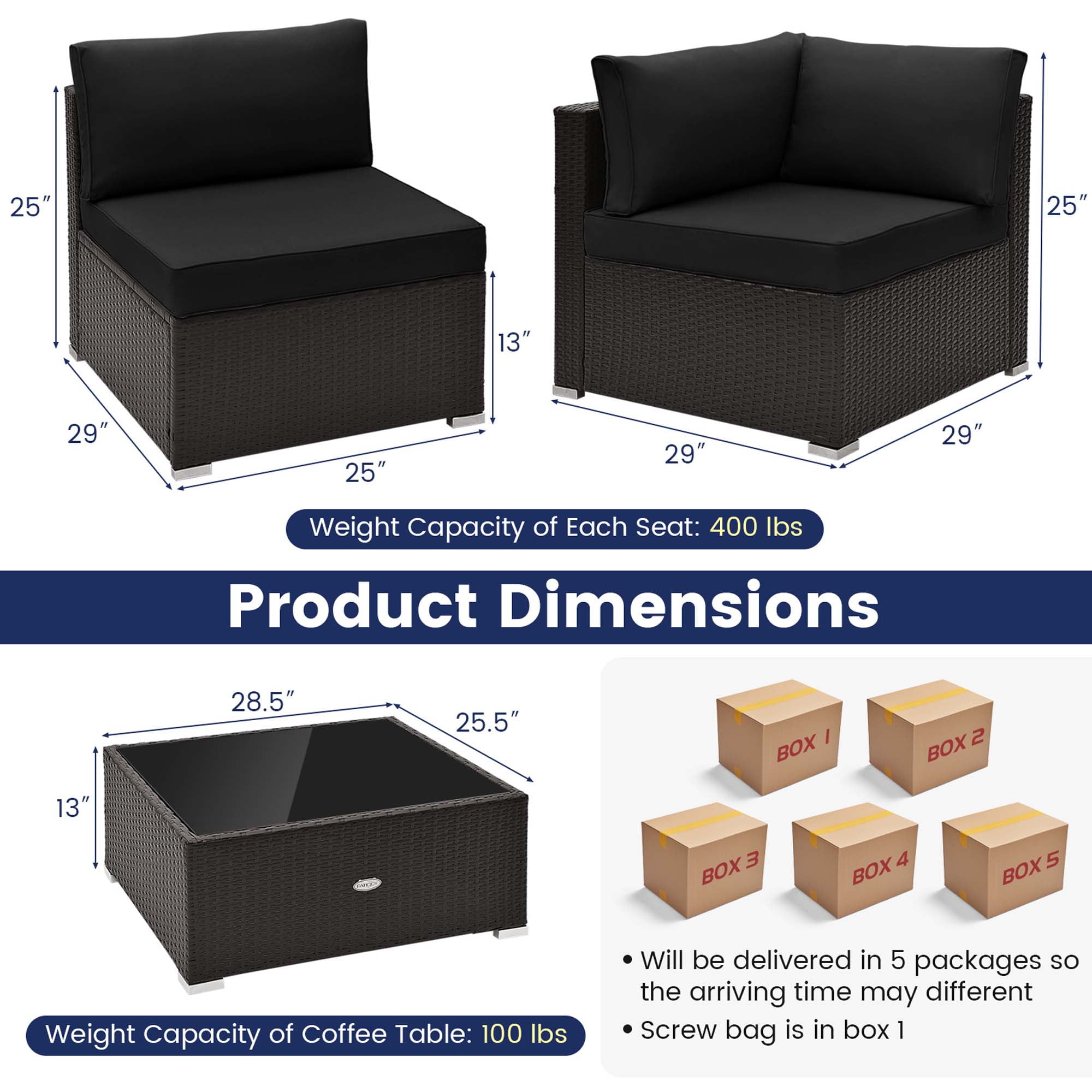 Costway 10 PCS Patio Rattan Furniture Set Outdoor Wicker Sofa Table Cushioned Seat Black