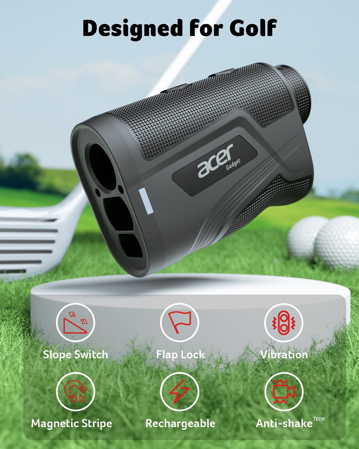 Acer Golf Rangefinder with Slope Magnetic, 1200 Yards Laser Range Finder for Hunting Golf, 6X Magnification with Flag Pole Locking Vibration