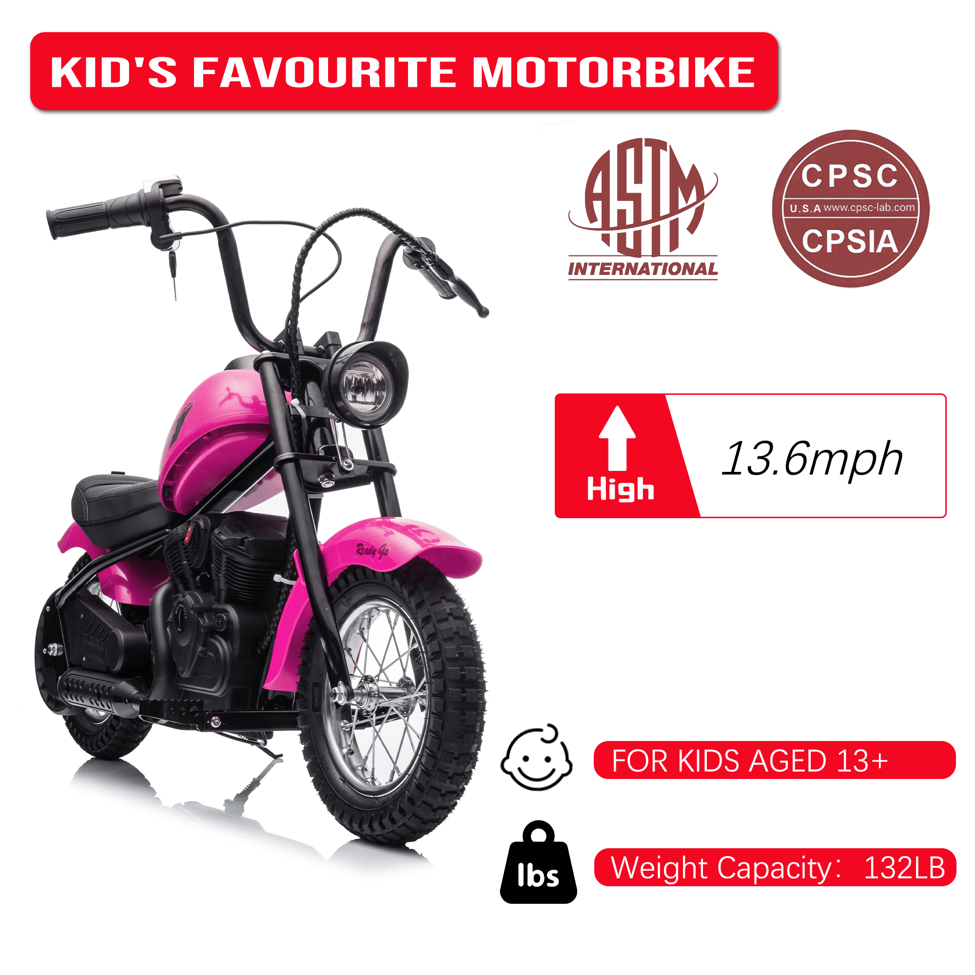 JoyWheels 24V Electric Dirt Bike, 250W Ride on Toy Motorcycle for kids,14mph, Age 13+,Pink
