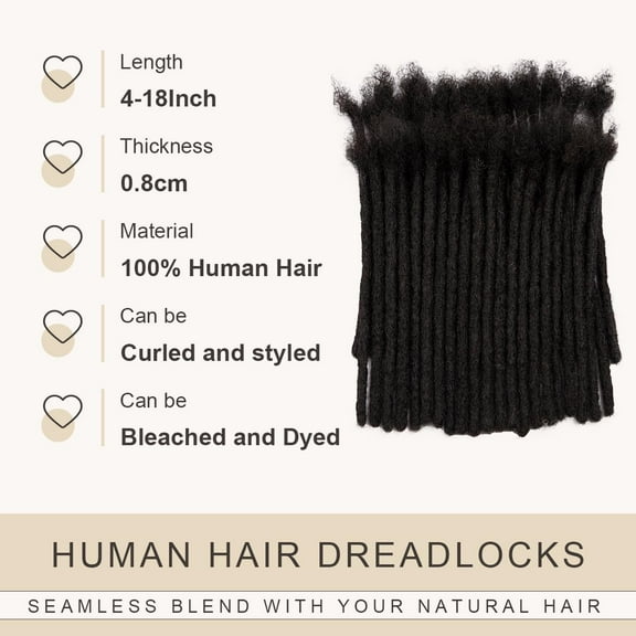 FGERFE-DAIXI .8 Thickness 14 Inch 10 Strands 100% Real Human Hair Dreadlock Extensions for Man/Women Full Head Handmade Can Be Dyed and Bleached Soft Dreadlocks with Needle and Comb