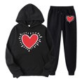 thumbnail image 1 of WILLBEST Vêtements d'Automne pour Femmes Ensemble Décontracté Imprimé Cœur Manches Longues Col Rond Sweat à Capuche et Pantalon pour Automne et Hiver Liquidation Coupe Athlétique, 1 of 2