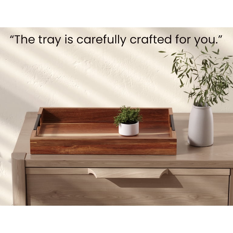 Fibogollo Acacia Wood Serving Tray with Metal Handles photo 6