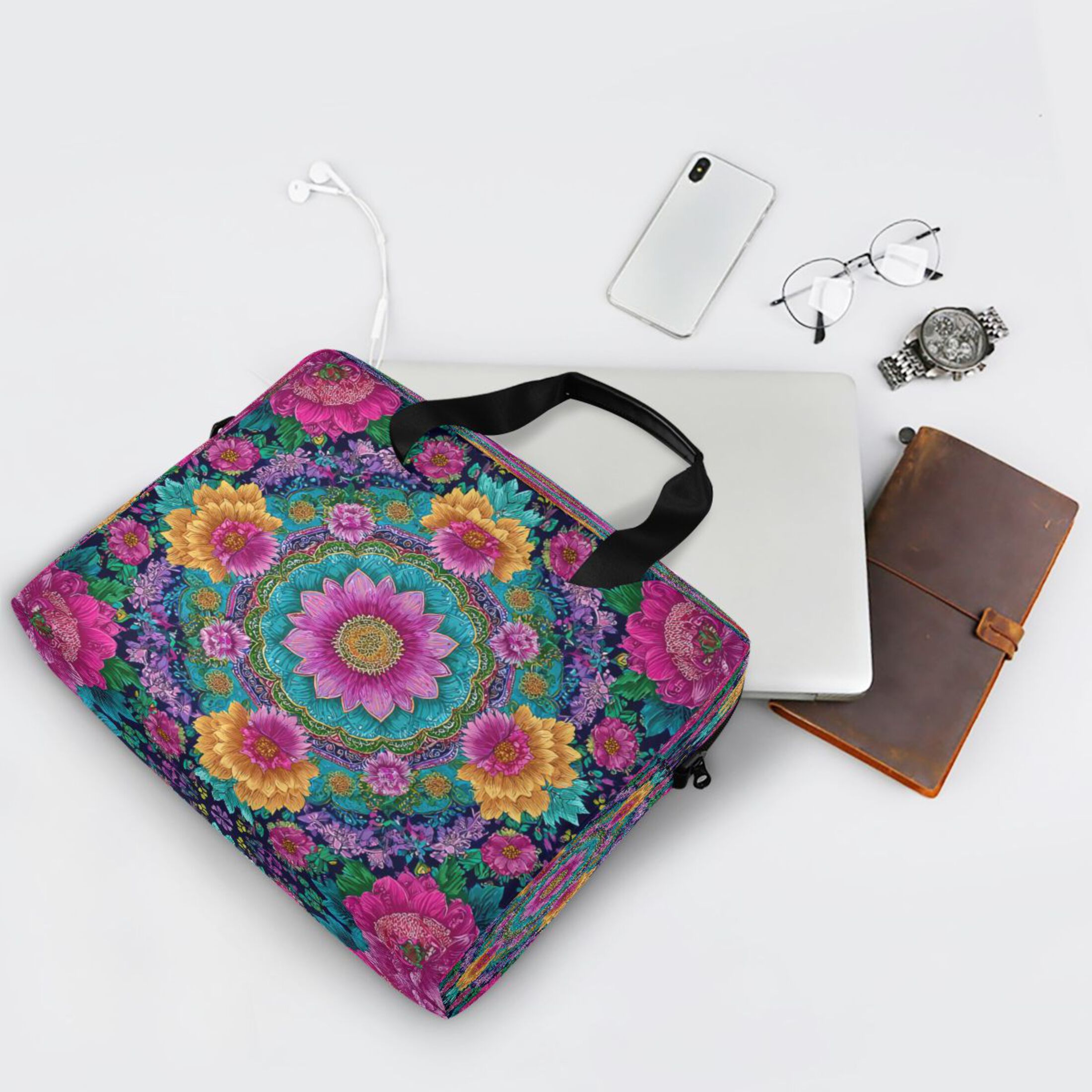 16" Laptop Tote Bag Laptop Sleeve Case Computer Briefcase for Work & Travel Colorful Delicate Floral