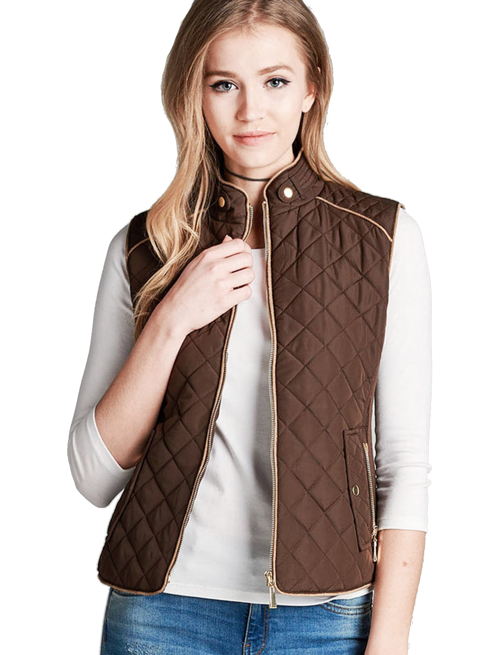Women's Lightweight Quilted Padding Zip Up Jacket Vest-Plus Size ...