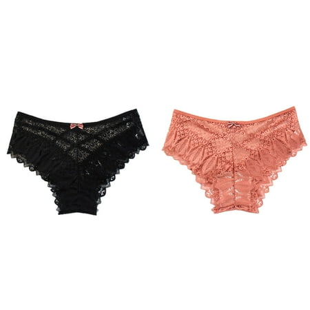 Lojoutye 2 Pack(Black 1PCS & Pink 1PCS) Multipack Nighties for Women Panties for Women Crochet Lace Maternity Lace Up Panty Hollow Out Underwear