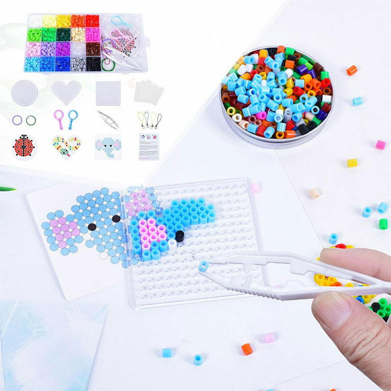 H&W 24 Colors 5mm Fuse Bead Set for Kids, Add 4200 Crafting Melting Beads,  Color Number & Supply Refill Bag, 2 Tweezers, 2 Big Peg Boards, 5 Ironing