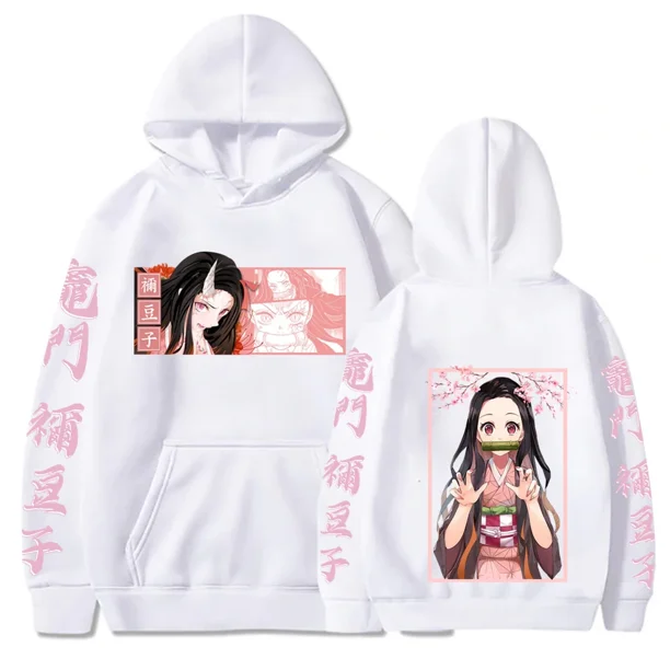 Sudadera con capucha de Anime japonés Demon Slayer para mujer, suéter con estampado de Kamado Nezuko, ropa de calle cálida de talla grande, Harajuku, otoño