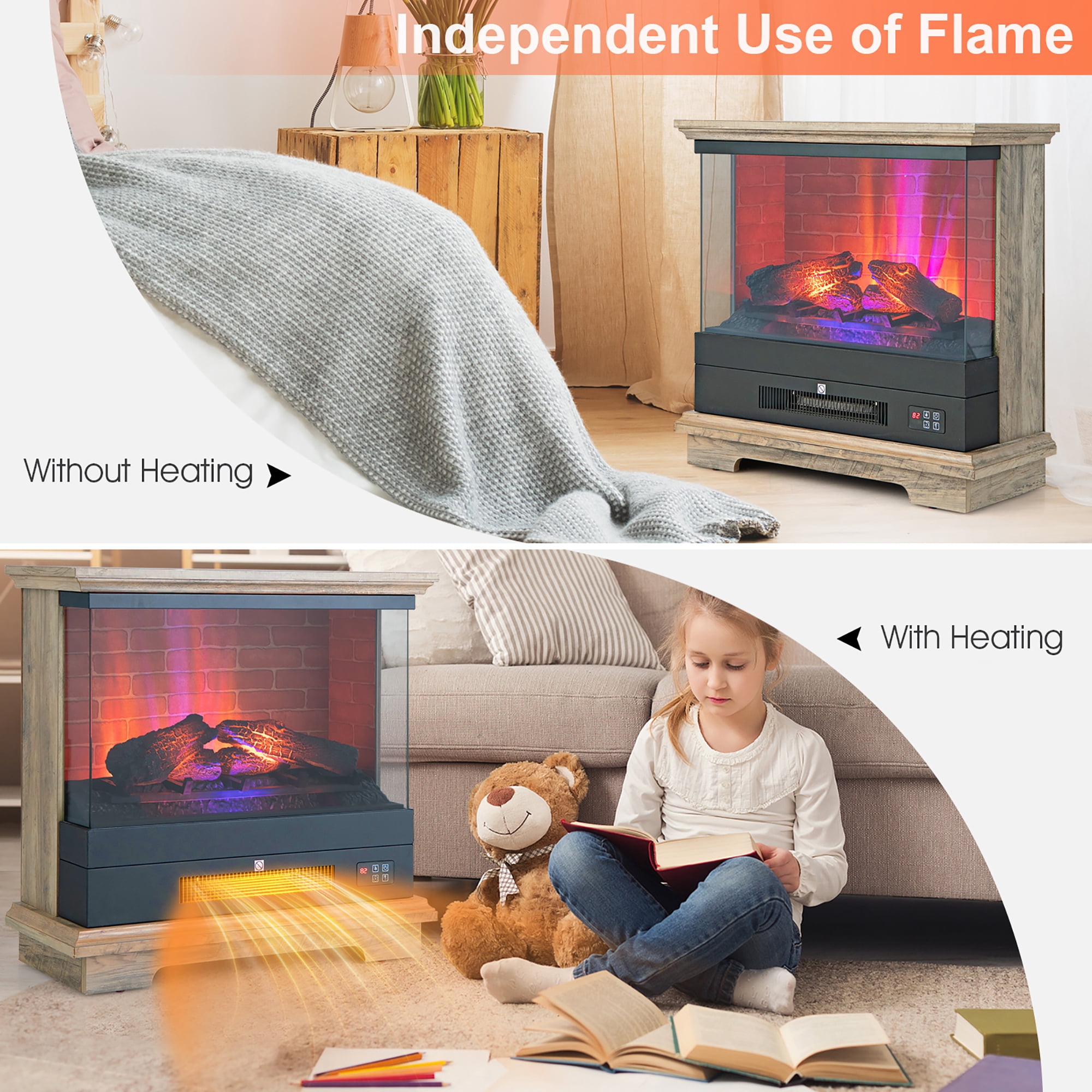 Costway 27'' Freestanding Electric Fireplace Heater w/ 3-Level Flame  Thermostat Black - Walmart.com