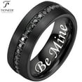 thumbnail image 1 of Dome Tungsten Carbide Ring w Eternity Cubic Zirconia in Silver Gold or Black w Black CZ, 1 of 5