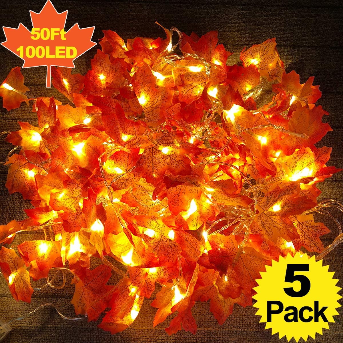 5 Pack Maple Leaves Garland String Lights,Thanksgiving ...