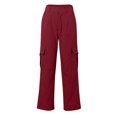 thumbnail image 5 of Fulijie Womens Daily Elastic Waist Pockets Straight Solid Color Casual Pants Loose Pockets Cargo Long Trousers, Red Lounge Pants Women, Nylon,Spandex Petite Pants for Women, White Pants Women, 5 of 8