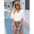 thumbnail image 2 of Womens Blouses Chiffon Hollow Out Short Sleeve V Neck Business Casual Tops Summer Cute Shirt White M, 2 of 8