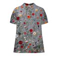 thumbnail image 4 of Tops de Manga Corta para las Mujeres Suelto Ajuste Casual Cortado Manga Corta Blusa de Impresión, Camisa Suelta de Cuello Redondo de Poliéster, Lavado a Mano Primavera Verano, 4 of 7