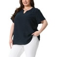 thumbnail image 4 of Agnes Orinda Women's Plus Size Tops Swiss Dots Short Sleeve Notched Neck Spring Summer Blouses 5X Navy Blue, 4 of 8
