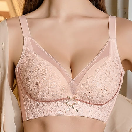 Hinvhai Women s Sexy Mesh Bra Wireless Bra Clearance Fashion Deep V Neck Comfortable Breathable Bra Full Coverage Minimizer Bra Soft Daily Bras Pink M(M)