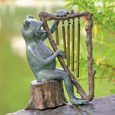 Frog & Harp Tube Windchime Garden Sculpture