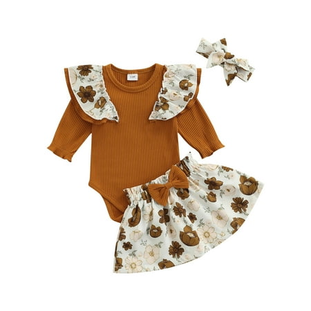 

Musuos Baby Floral Print Clothes Set Romper+Short Skirt+Bow-knot Headband