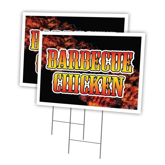 BARBECUE CHICKEN 2 Pack Of 12" x 16" Yard Sign & Stake | Advertise Your Business | Stake Included Image On Both Sides | Made in The USA