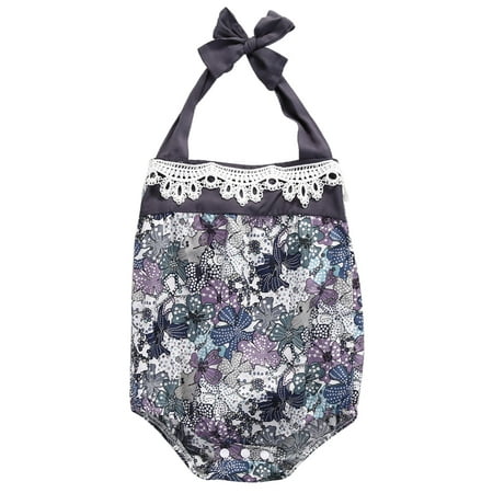 

Infant Baby Girls Lace Romper Floral Printed Sleeveless Sunsuit Clothes Casual Outwear Jumpsuit