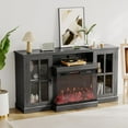 thumbnail image 2 of Furniwell Electric Fireplace TV Stand for TVs up to 65’’, Farmhouse Media Entertainment Center with 3-Sided Glass Fireplace, TV Console with Door Storage Cabinet for Living Room (Black), 2 of 8