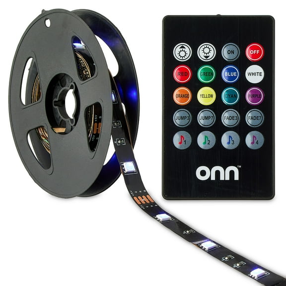 onn 6.6ft RGB TV LED Backlight for 55” TVs, USB Powered, Sound Reactive, Multicolor Strip with Remote